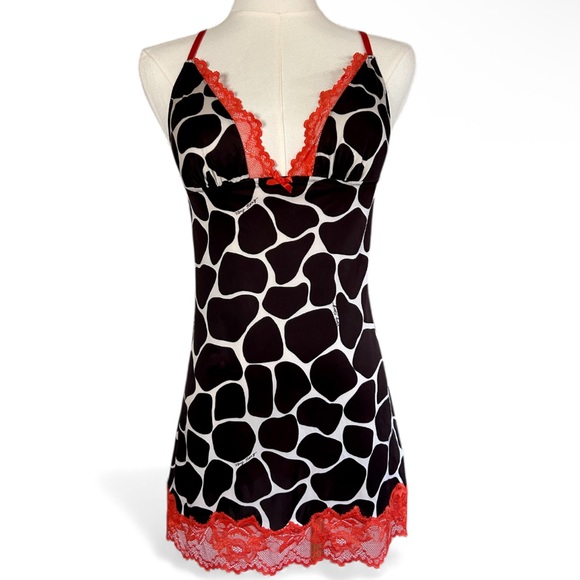Victoria's Secret Other - VICTORIAS SECRET Y2K Babydoll Lace Trim Animal Print V Sexy Slip Chemise Small